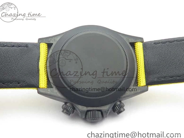 0102 Supportive Daytona DIW Carbon Case and Bezel Black Yellow Dial on Yellow Nylon Strap A 3220